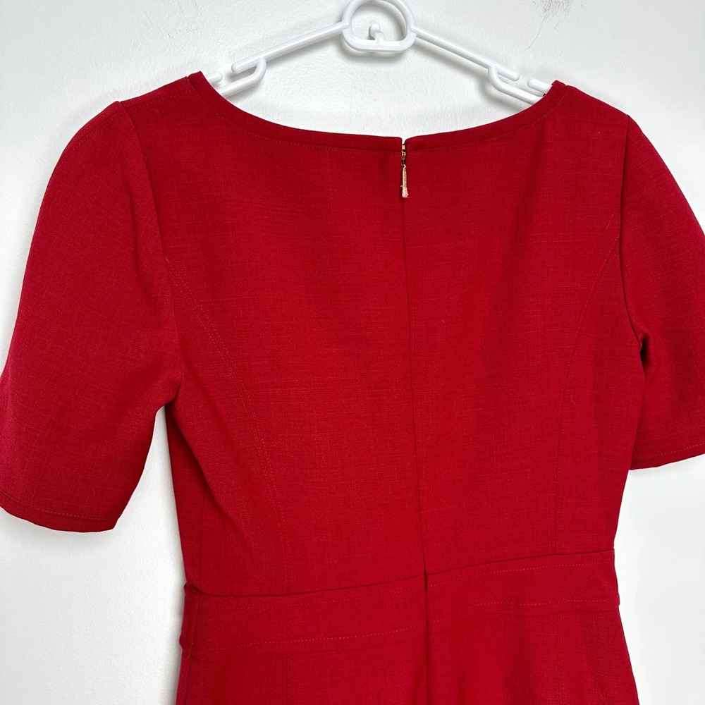 Tory Burch Lydia Sheath Wool Dress Red Short Sleeve Notched Neck Size 4 NWT - Picture 7 of 12